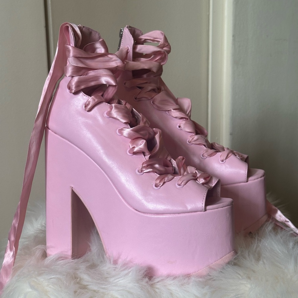 Y.R.U. x Dolls Kill Pink Ballet Bae Platforms 8